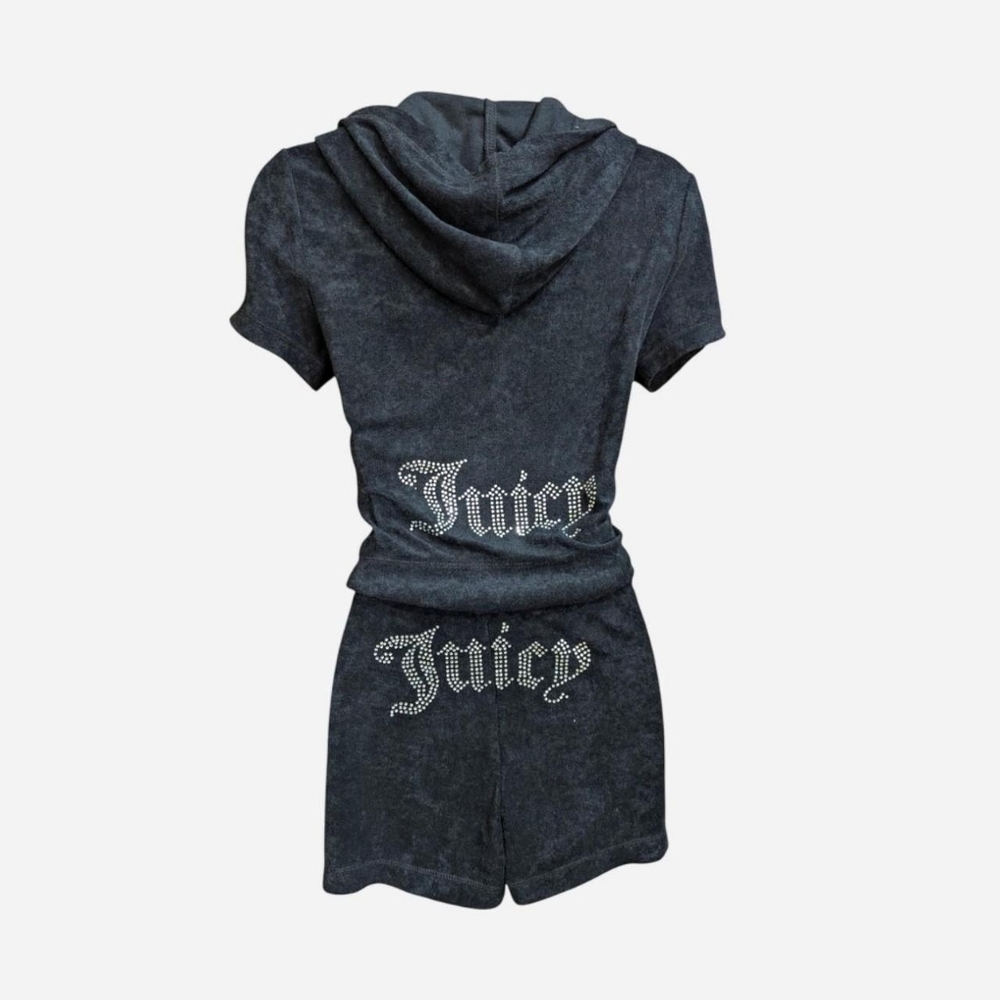 Juicy Couture Black Terry Cloth Shorts Set